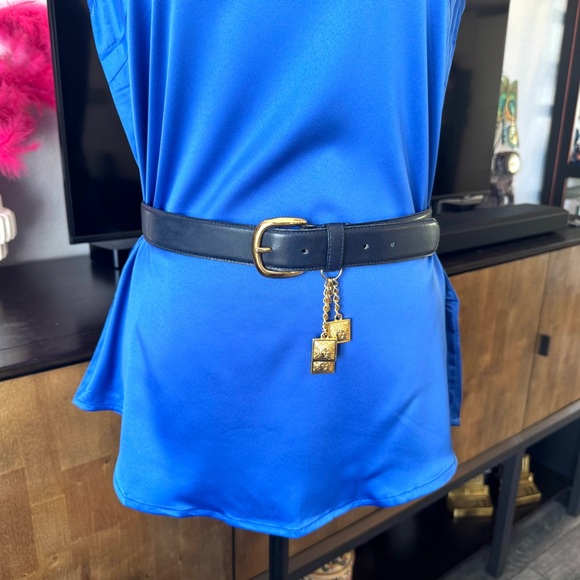 Anne Klein Black Leather Belt with Gold Lion Charms - Picture 3 of 12